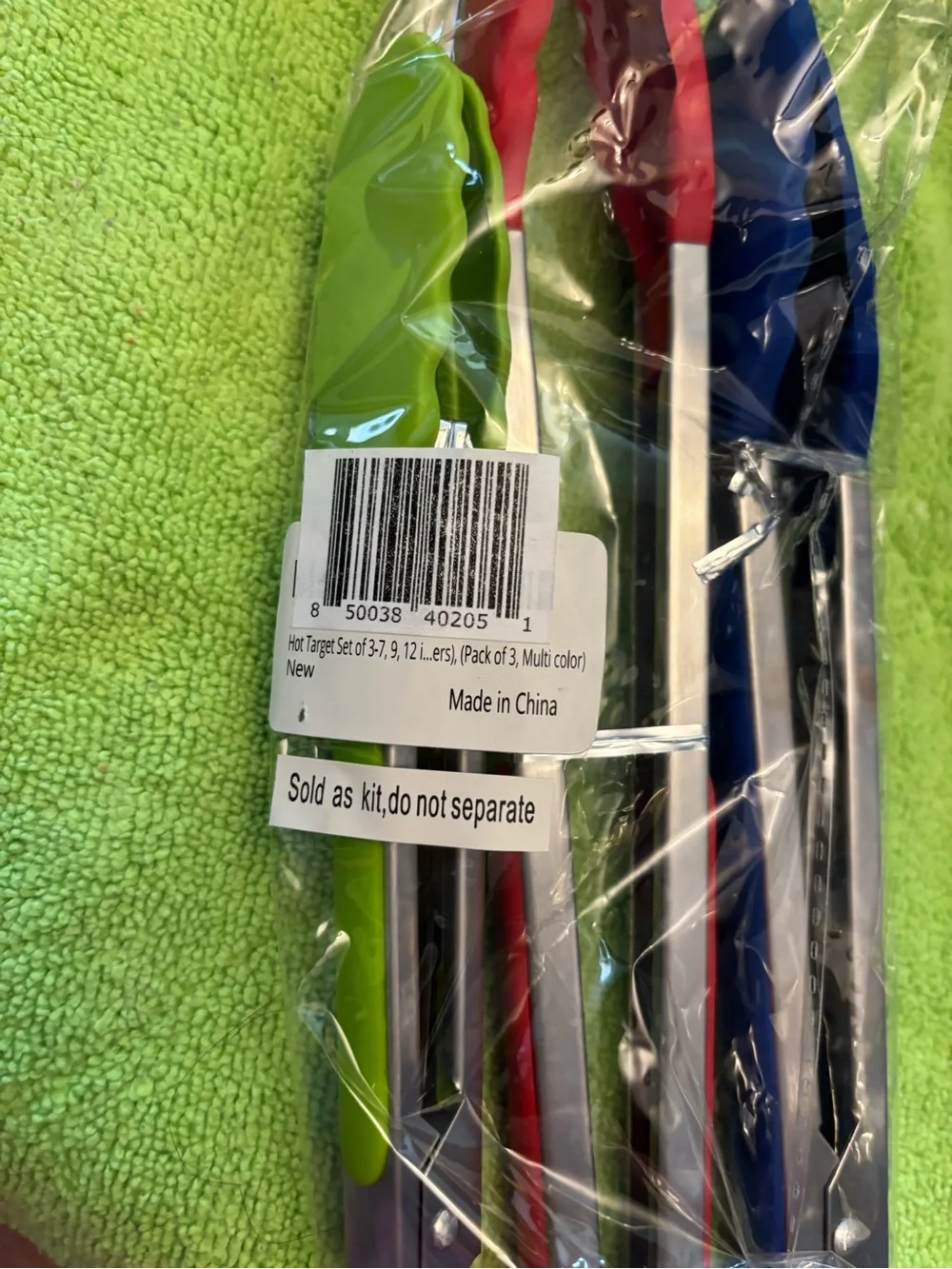 Set of 3 Kitchen Tongs in Red, Blue and Green